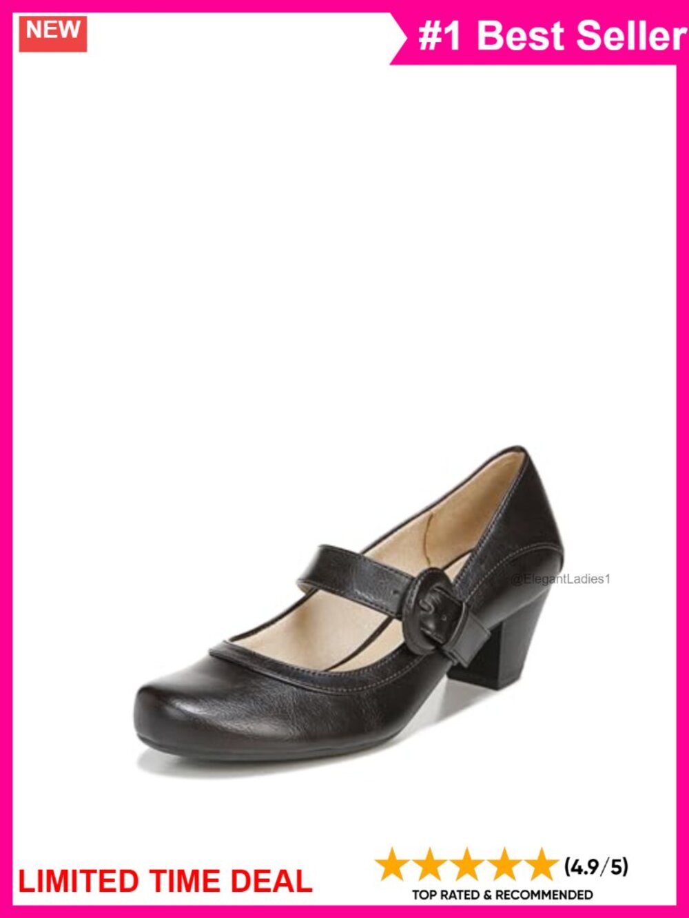 Faux Leather Mary Jane Block Heel Pumps Slip-On Dress Shoe